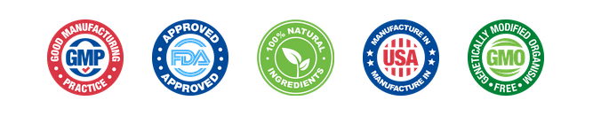 Quality Seals — Natural, GMP Certified, GMO-Free, Made in USA